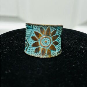 Adjustable Boho Teal and Copper Ring